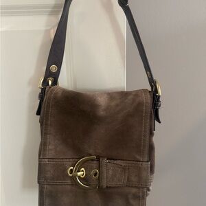 Coach Brown/Green Suede Messenger Bag